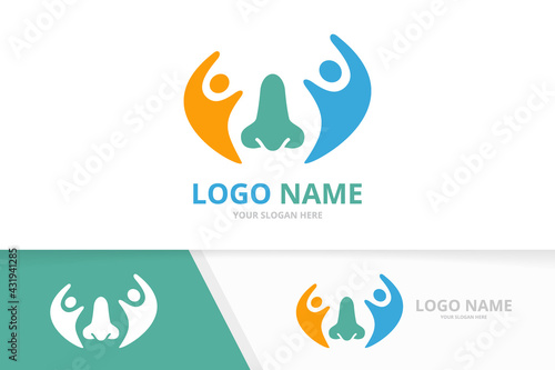 Vector nose and family logo combination. ENT clinic, otolaryngology logotype design template.