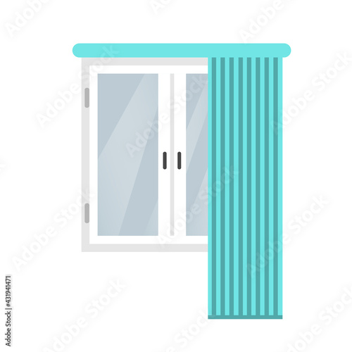 Flat window with blue curtains vector symbol icon design. Fragment of the interior. Vector illustration.