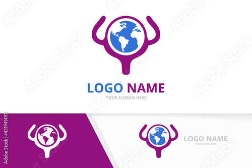Vector bladder and earth logo combination. Urinary tract logotype design template.