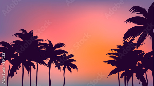 Abstract gradient background with palms. Palm trees at sunset. Hawaii. Background for banners, web design, corporate packaging, posters, business cards, templates. Modern abstract gradient wallpaper. © GreatPeachy
