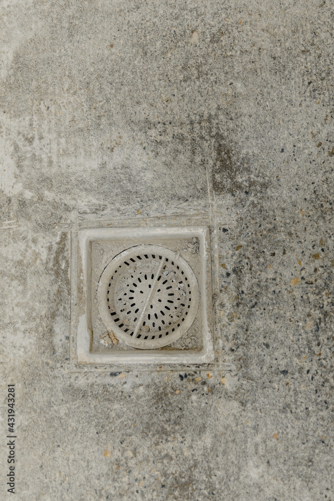 water drain in the concrete floor