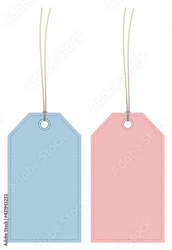 Zwei Hangtags Naht Retroblau Rosa