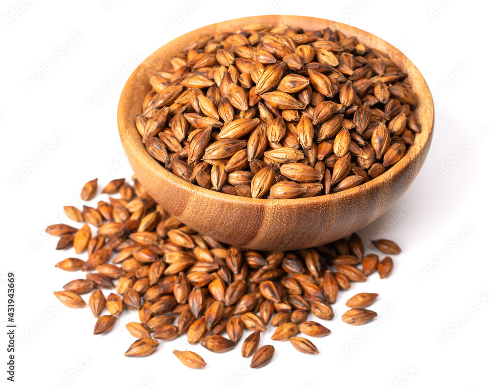 Barley Tea in the wooden bowl, isolated on white background Barley Tea in the wooden bowl, isolated on white background
