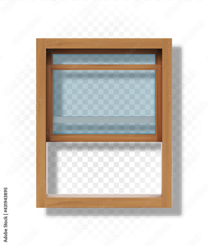 Fototapeta premium Wooden open window. Vector illustration on a transparent background.