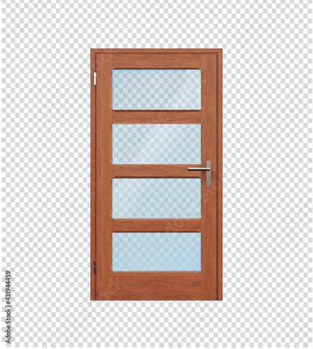 Wooden door with glass inserts. vector illustration