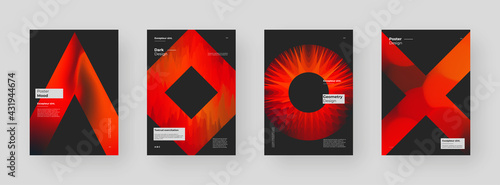 Abstract set Placards, Posters, Flyers, Banner Designs. Colorful gradient on vertical A4 format. Decorative backdrop. Vibrant gradient shape on black background