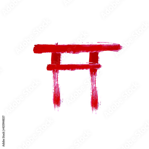 Vector red torii gate isolated on white background, calligraphic brush strokes.
