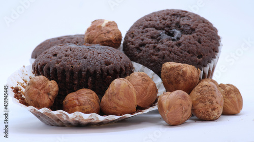 Chocolate Wet Cake Fresh Nuts Photo