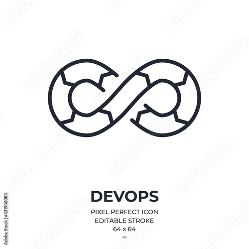 Devops editable stroke outline icon isolated on white background flat vector illustration. Pixel perfect. 64 x 64.