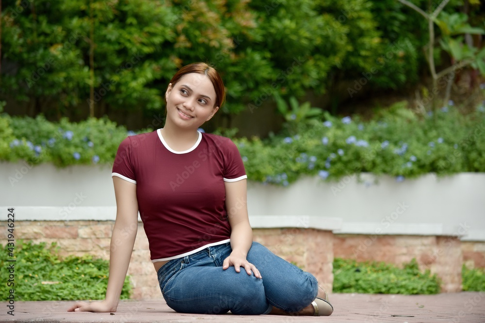 Happy Attractive Diverse Female Adult Wearing Tshirt Sitting Happy Attractive Diverse Female Adult Wearing Tshirt Sitting