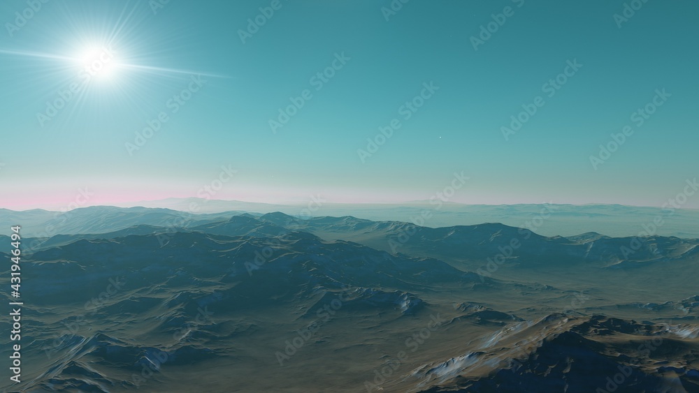 realistic surface of an alien planet, a computer-generated surface