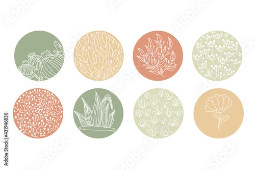 Highlight cover set, abstract floral botanical icons for social media. Vector illustration. Set of Instagram Story Highlights Covers Icons. © Олеся Волкова