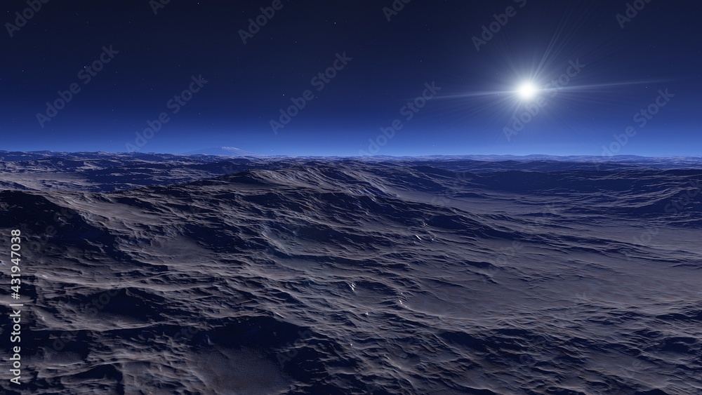 realistic surface of an alien planet, a computer-generated surface