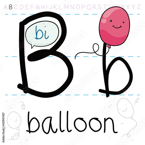 Cute Balloon Taking its Alphabet Lesson and Learning about Letter B, Vector Illustration
