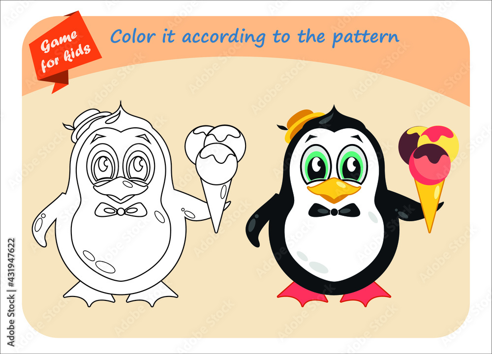 Obraz premium Educational game for children. Color the picture according to the sample
