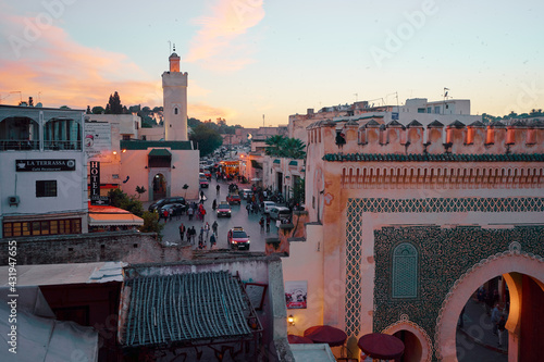 View of Fez Old Town from the roof top terrace. Fes Medina, Morocco, Africa. The 21st of October 2018.