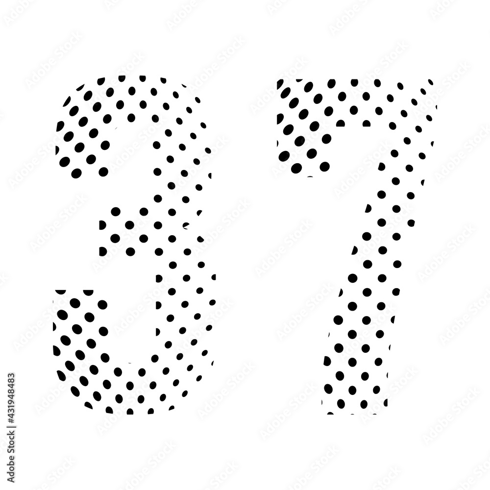 Number Thirty-seven, 37 in halftone. Dotted illustration isolated on a white background. Vector illustration. Number Thirty-seven, 37 in halftone. Dotted illustration isolated on a white background. Vector illustration.