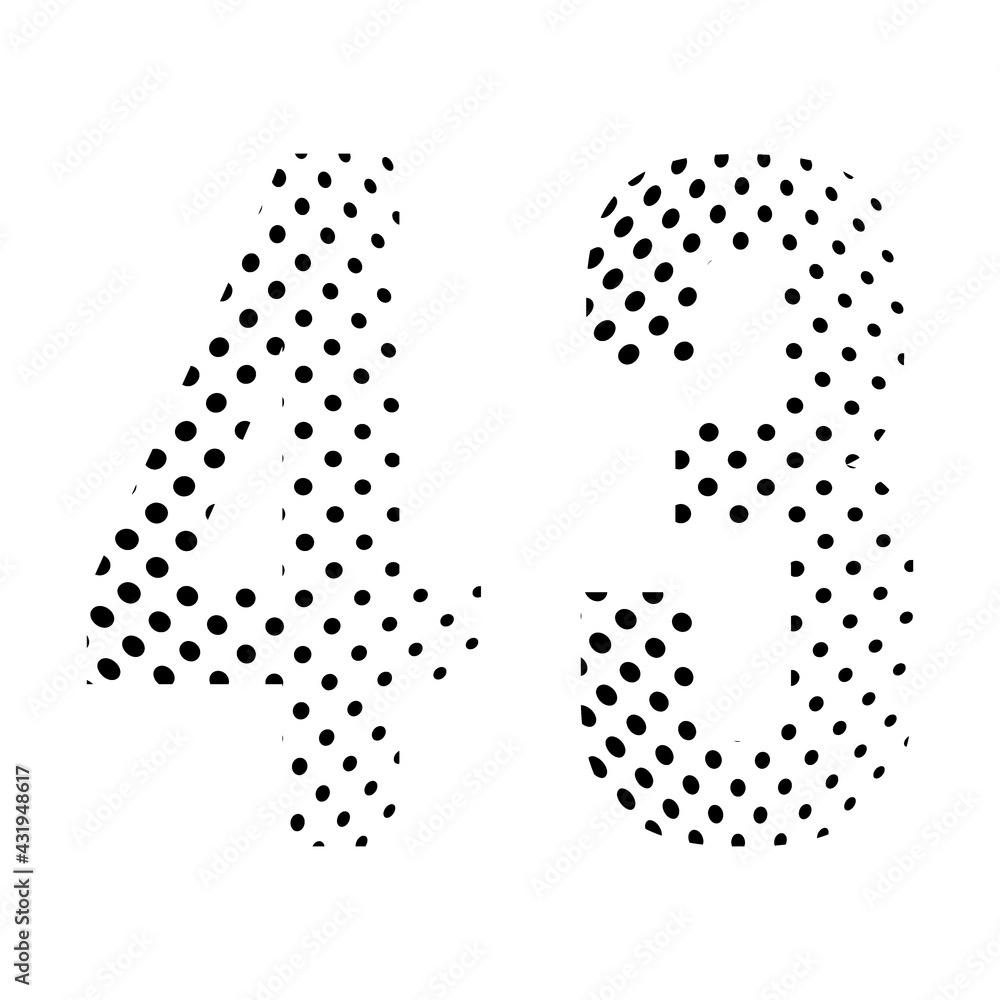 Number Forty-three, 43 in halftone. Dotted illustration isolated on a white background. Vector illustration. Number Forty-three, 43 in halftone. Dotted illustration isolated on a white background. Vector illustration.