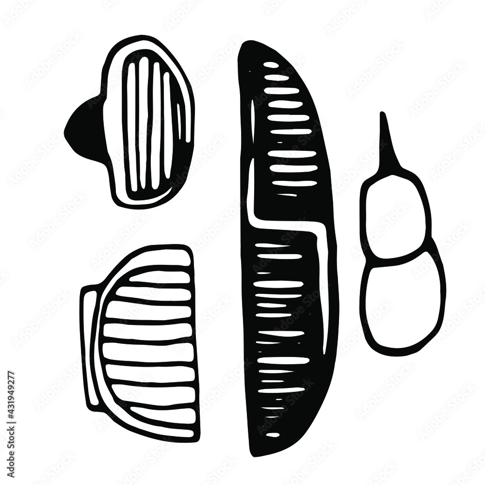 Doodle set accessories for haircuts.Line art drawing.Hand drawn line art vector illustration. Doodle set accessories for haircuts.Line art drawing.Hand drawn line art vector illustration.