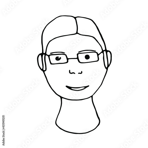 Doodle man face with glasses.Line art drawing sketches of man.Hand drawn line art vector illustration.