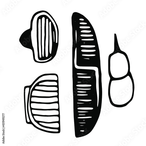 Doodle set accessories for haircuts.Line art drawing.Hand drawn line art vector illustration.