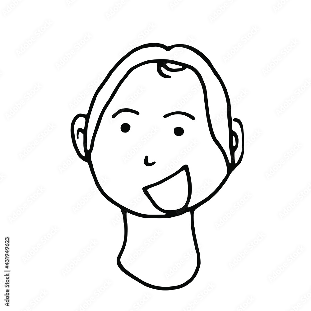 Doodle man face with smile.Line art drawing sketches of man.Hand drawn line art vector illustration.