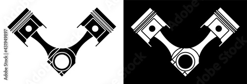 crossed car engine piston icon white background. Engine operation, oil change, car service inspection in workshop. Vector