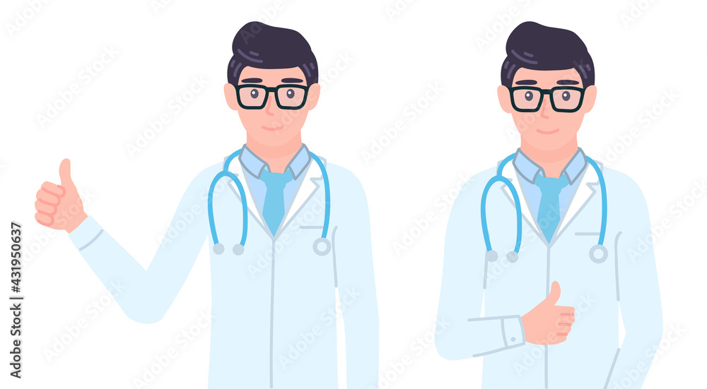 Doctor showing thumbs up sign. Male personage like, cool gesturing Doctor showing thumbs up sign. Male personage like, cool gesturing