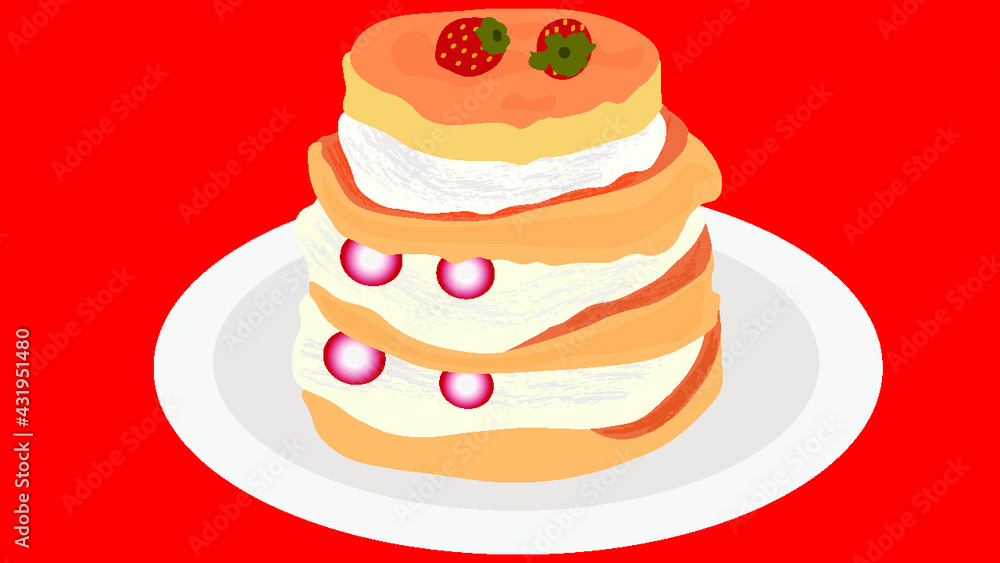 pancakes with cream and strawberries on a plate pancakes with cream and strawberries on a plate