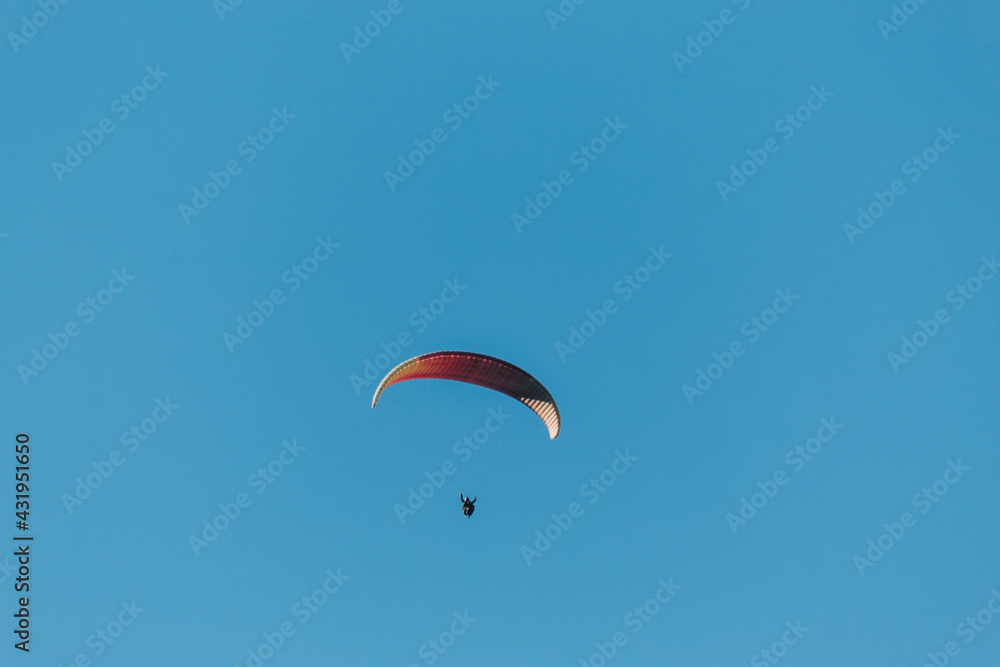 View of the parachute in front of the blue sky at Solang Valley in Manali, Himachal Pradesh, India View of the parachute in front of the blue sky at Solang Valley in Manali, Himachal Pradesh, India