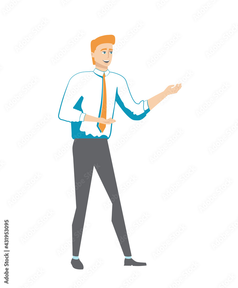 Cute red haired businessman vector flat design illustration.