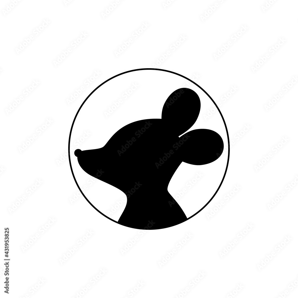 Mouse vector icon. Animal silhouette. Drawing and clipart. Round illustration on white background. Mouse vector icon. Animal silhouette. Drawing and clipart. Round illustration on white background.