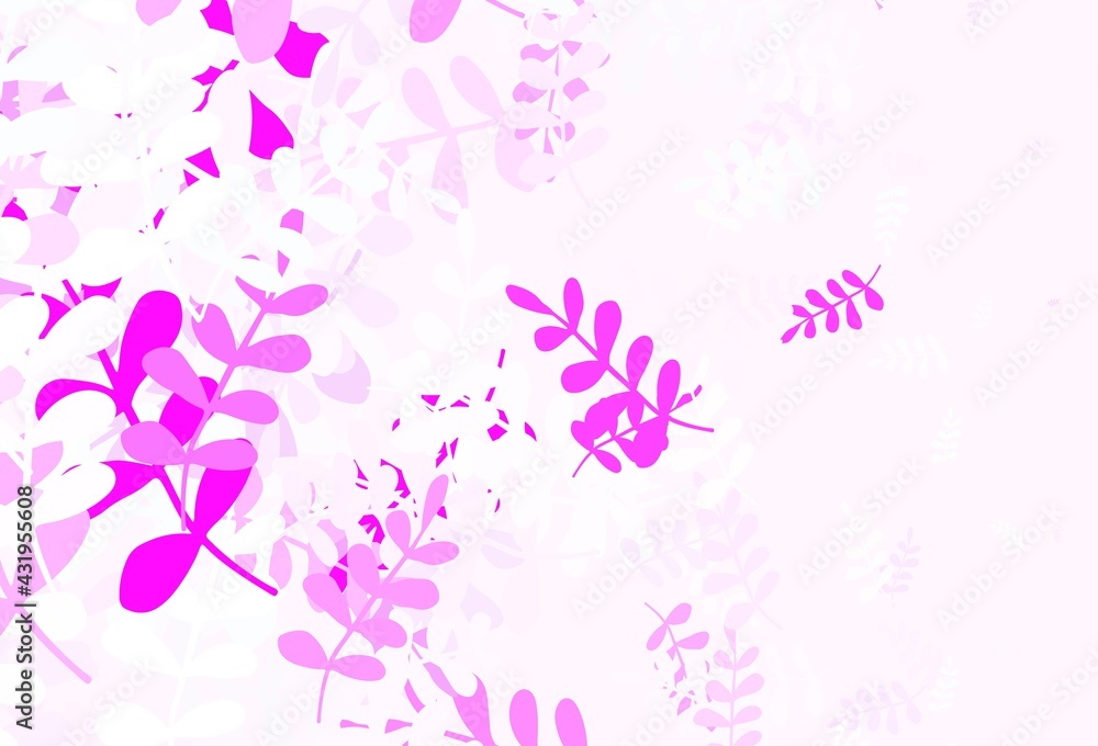 Light Purple, Pink vector doodle layout with leaves. Light Purple, Pink vector doodle layout with leaves.