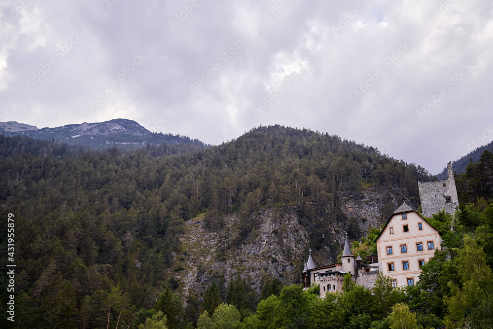Beautiful mountains landscape. The castle Fernstein in Alps, Austria .