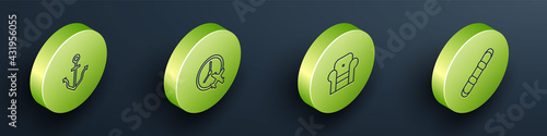 Set Isometric line Anchor, Clock with airplane, Armchair and Snowboard icon. Vector