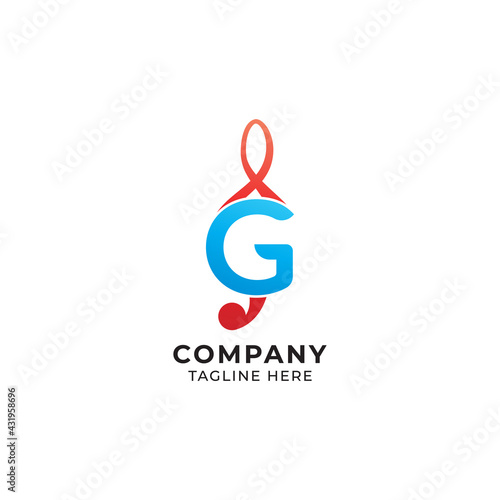 Letter G Alphabet Music Logo Design isolated on White background. Initial and Musical Note, Treble Clef logo concept. Monogram Lettermark Logotype. Light blue and orange color theme
