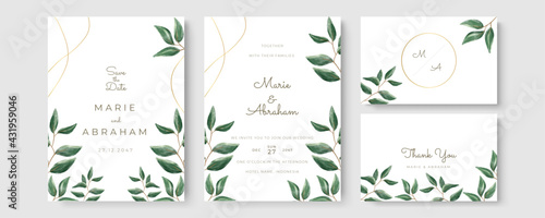 Elegant greenery on wedding invitation card template