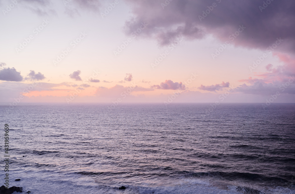 Stormy weather on the Atlantic ocean shore. Beautiful seascape.