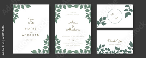 Elegant greenery on wedding invitation card template