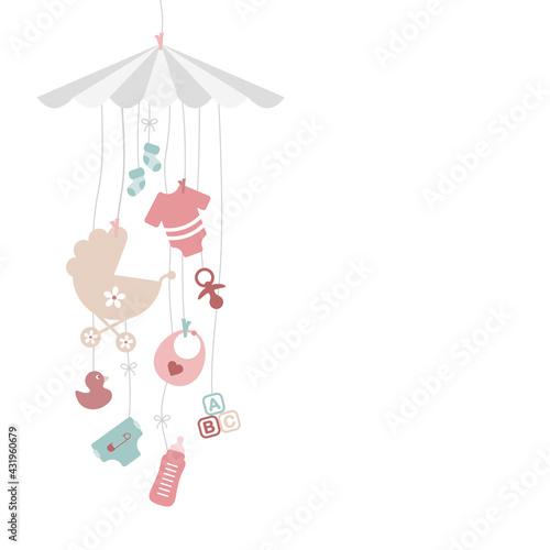 Links Hängendes Mobilé Babysymbole Mädchen Rosa Mintgrün Grau