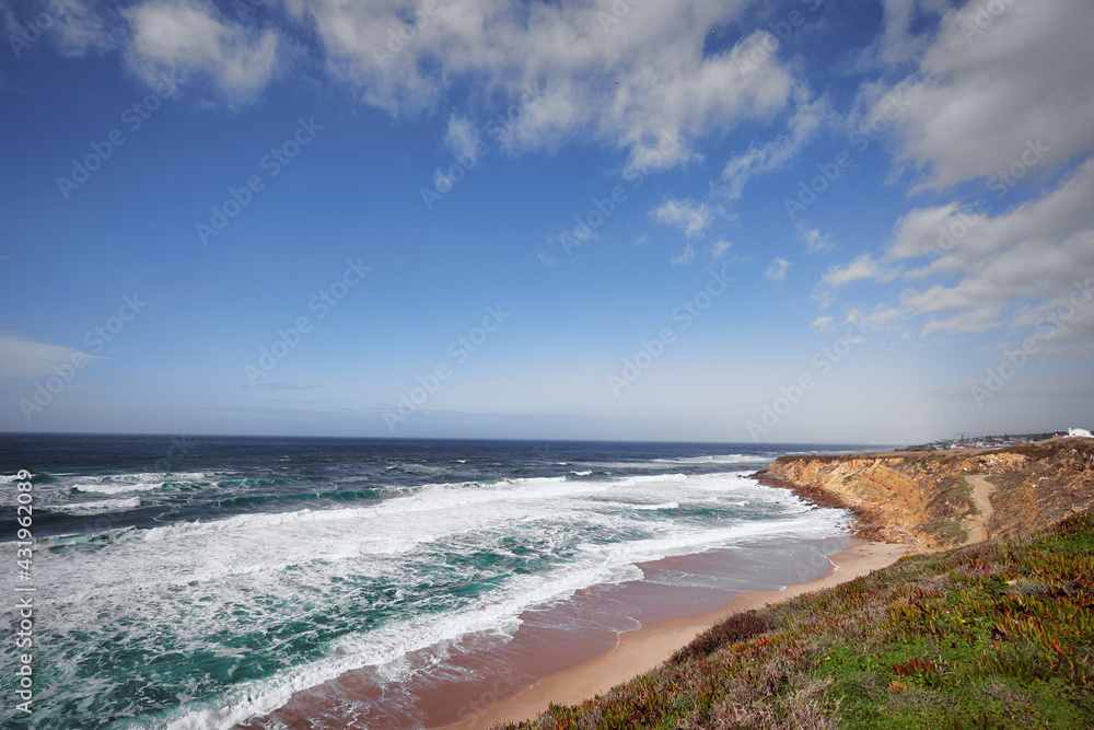 Beautiful view of ocean beach, Portugal.