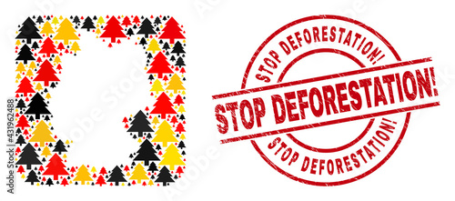 Germany geographic map mosaic in Germany flag official colors - red, yellow, black, and textured Stop Deforestation! red circle stamp print. Stop Deforestation! seal uses vector lines and arcs.