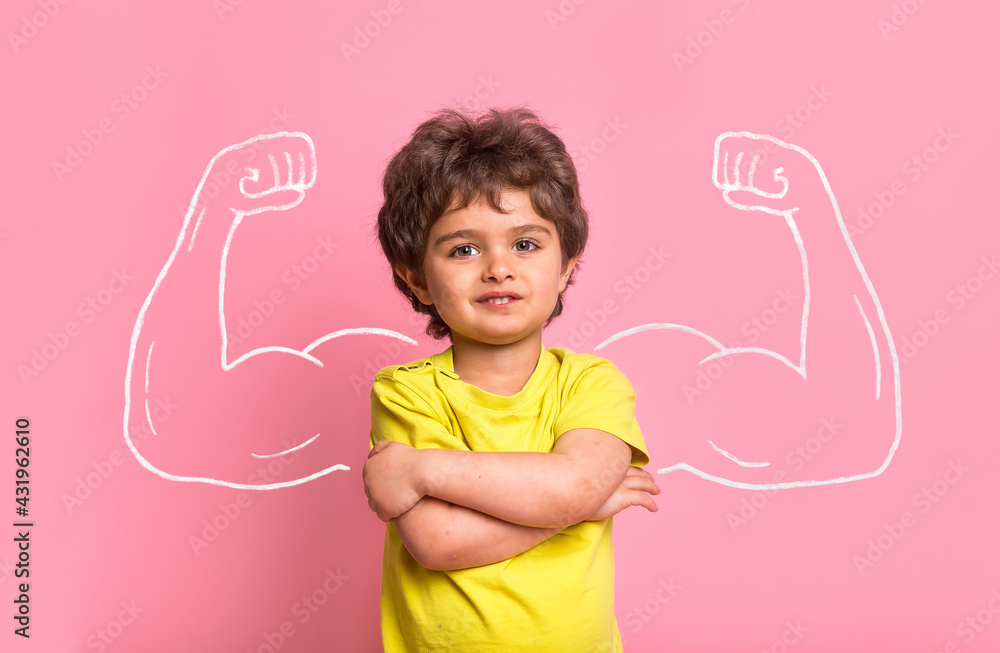 child pretending to be strong man Stock Photo - Alamy