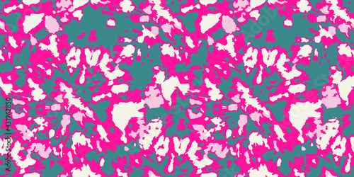Vector Seamless Tie and Dye Texture. Ethnic Texture. Flowers Psychedelic Pattern. Teal Boho Design. Abstract Textile Print. Red Tie Dye Tile. Watercolor Background. Tie Dye Wash.