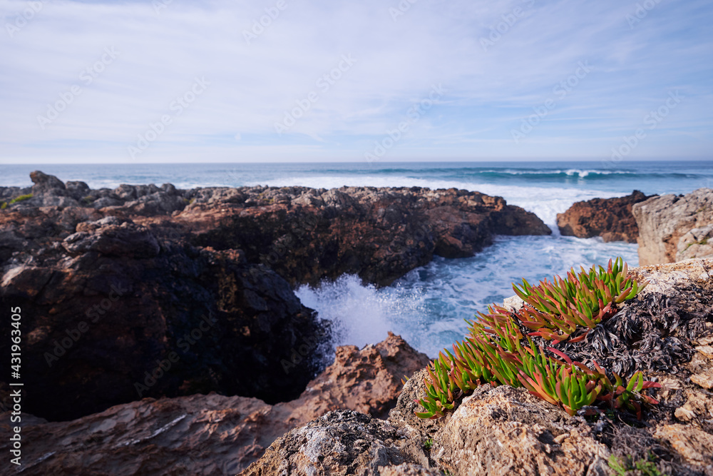 Beautiful landscape. Atlantic ocean rock shore, Portugal.
