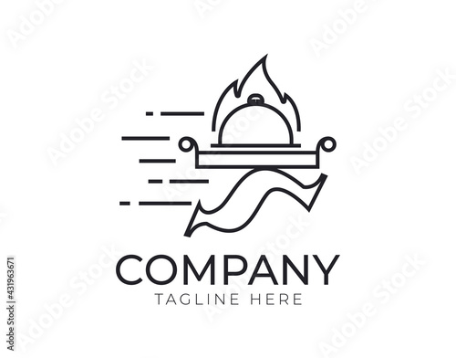 serving of food Logo Design Template. Restaurant, Kitchen Icon Line Art Vector