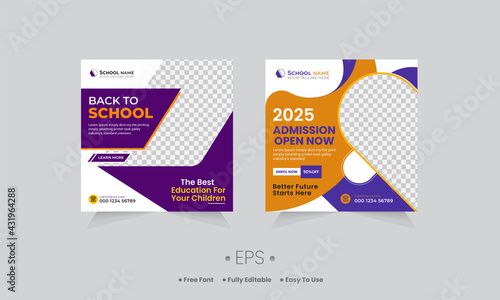 online school admission social media post template back to school web banner design