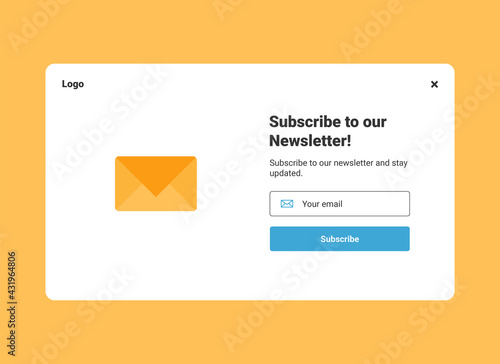 UI design website banner template of email marketing with letter in the envelope for subscribe to newsletter