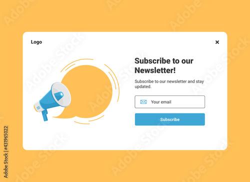 UI design website banner template of email marketing with megaphone for subscribe to newsletter