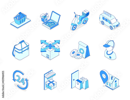 Food delivery service - modern isometric icons set